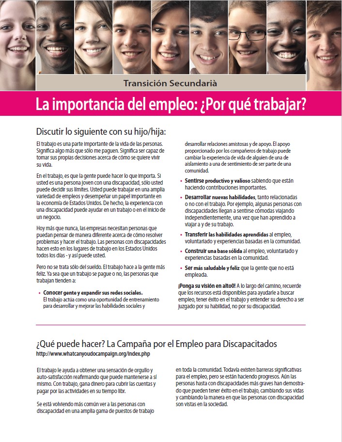 Secondary Transition: The Importance of Employment - Why Work? (Spanish)